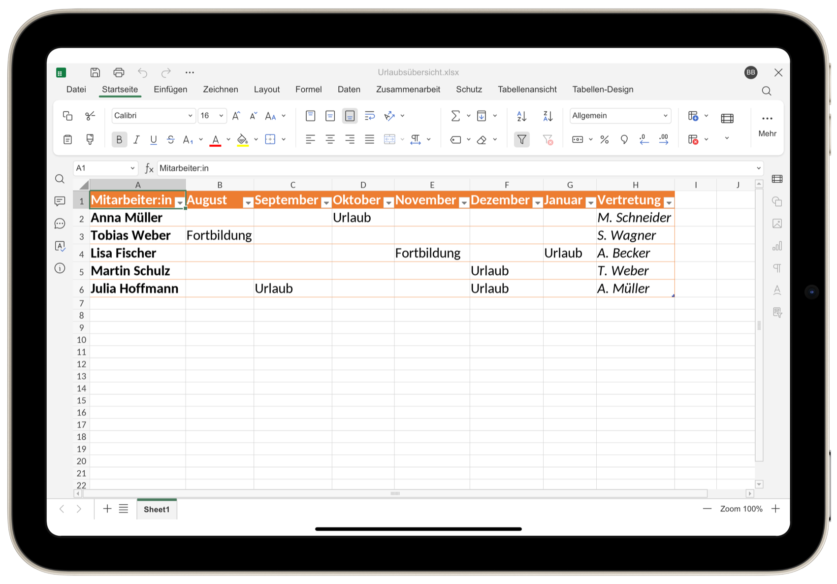 Office-Integration in der Musikschul-App: Tabellenkalkulation