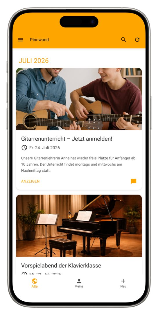 Musikschul-App Pinnwand