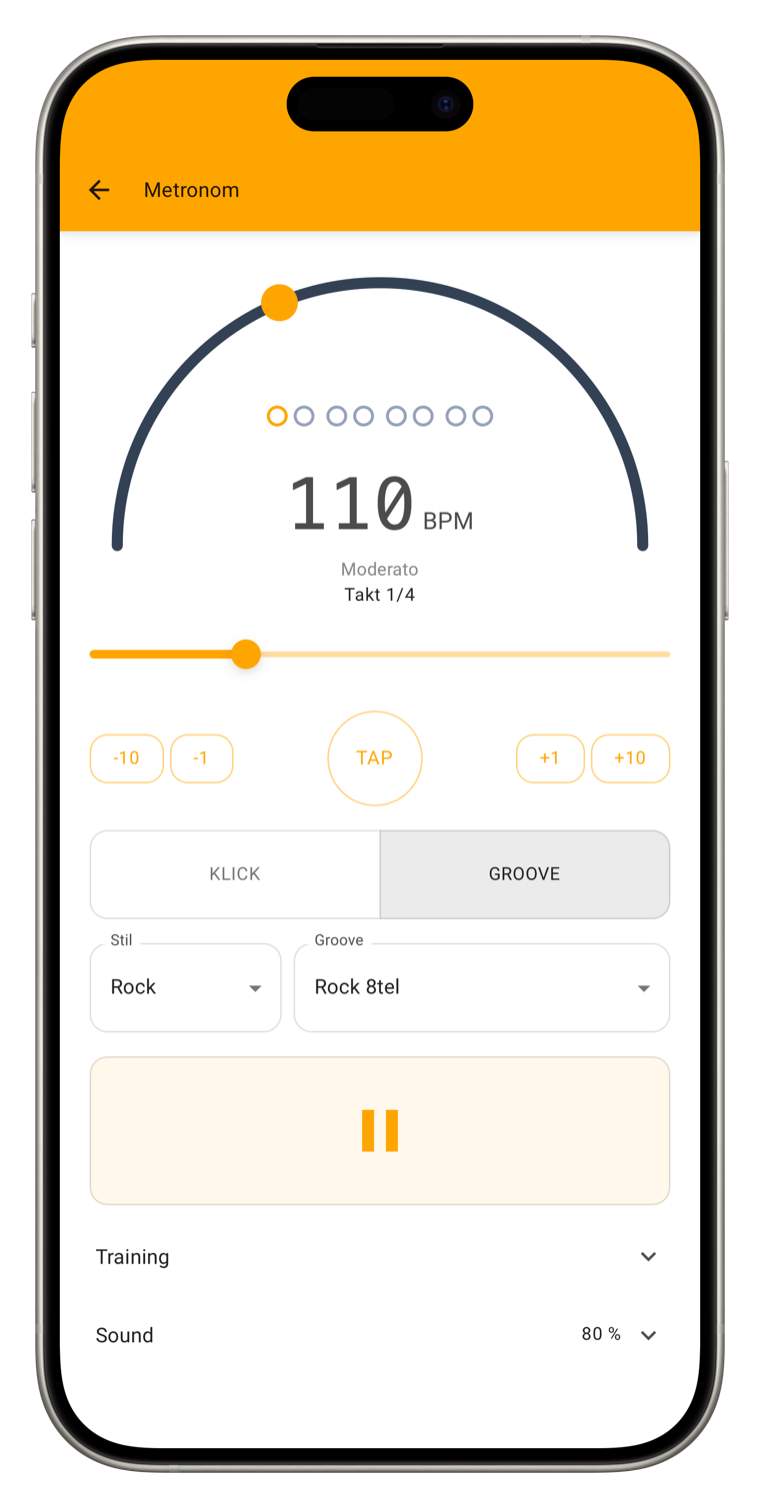 Metronom im Tools-Modul der Musikschul-App