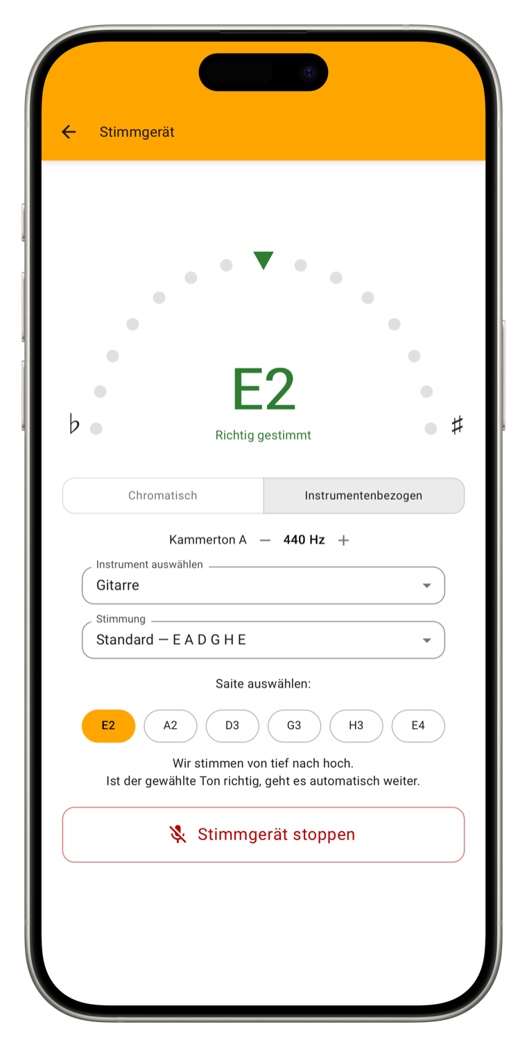 Stimmgerät im Tools-Modul der Musikschul-App