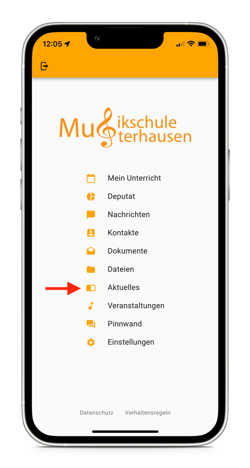 Musikschul-App Startfenster
