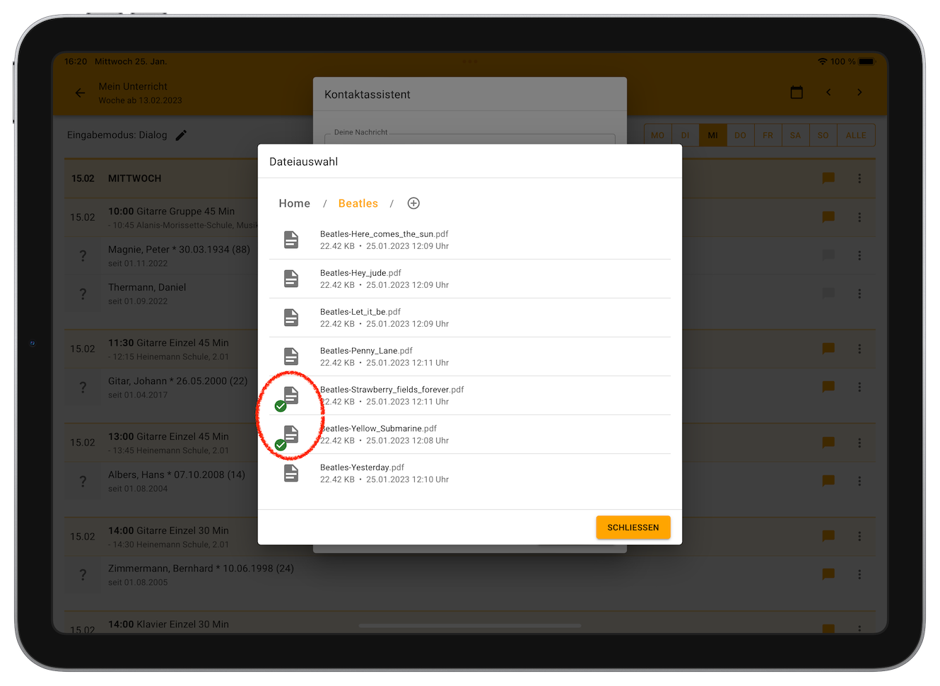 Dateiauswahldialog mit ausgewählten Dateien