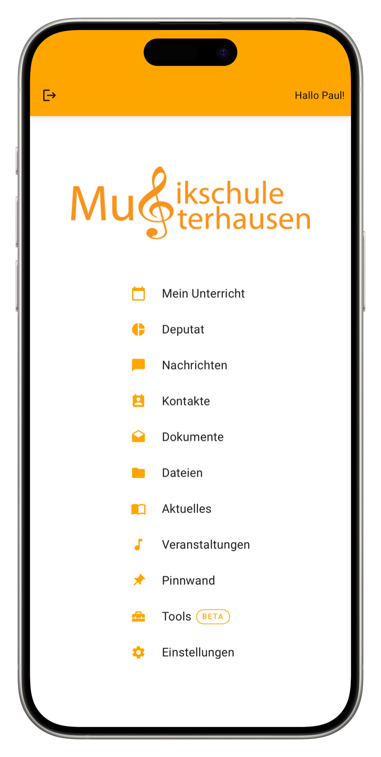 Musikschul-App: Startmenü