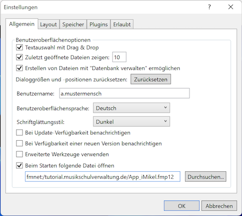 FileMaker Einstellungen
