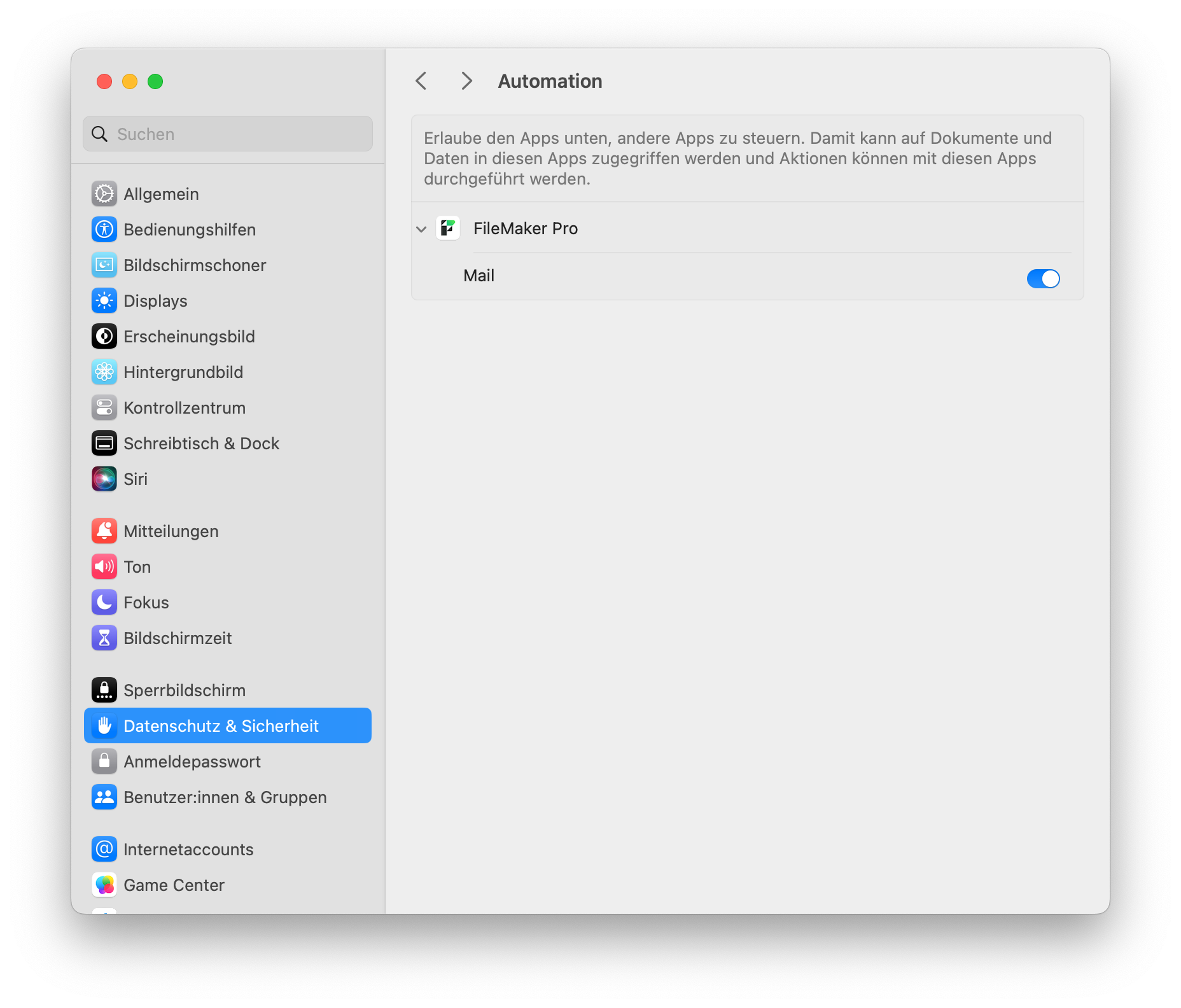 macOS Systemeinstellungen - Automation