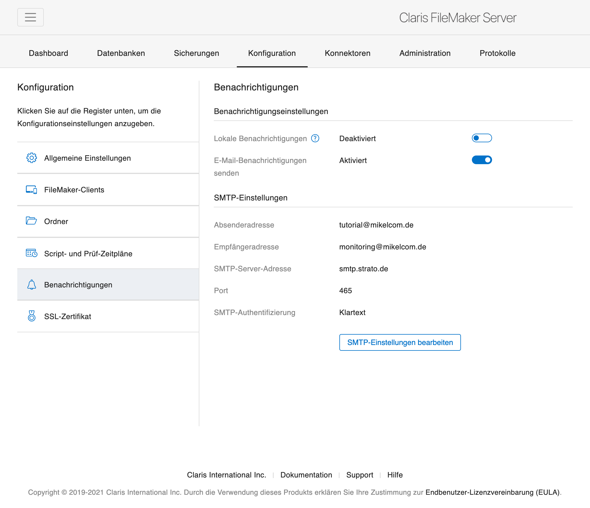 Admin Konsole - Benachrichtigungen
