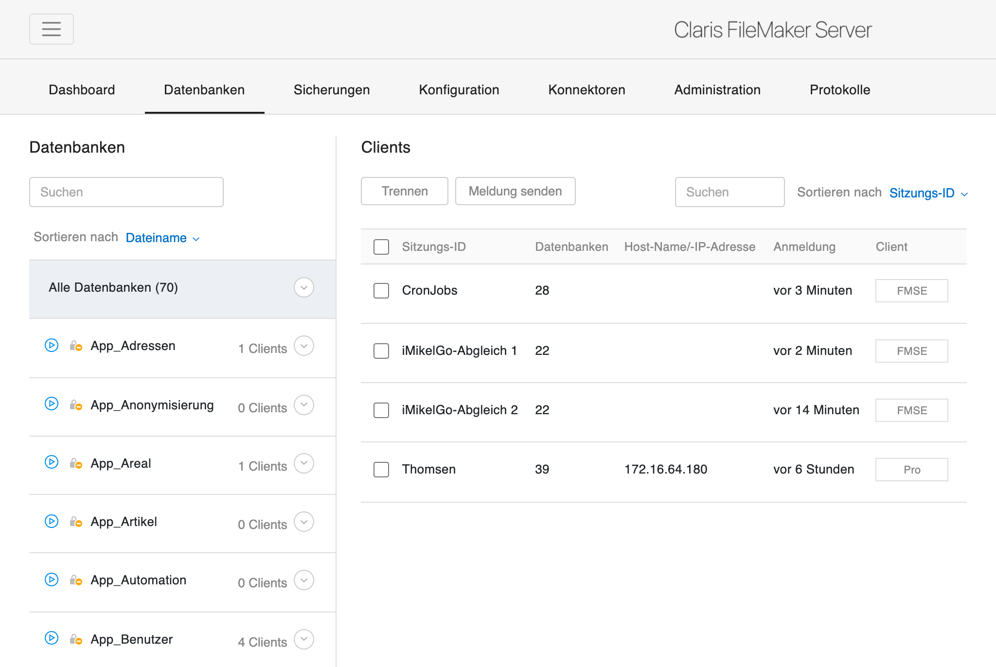 Admin Konsole - Datenbanken