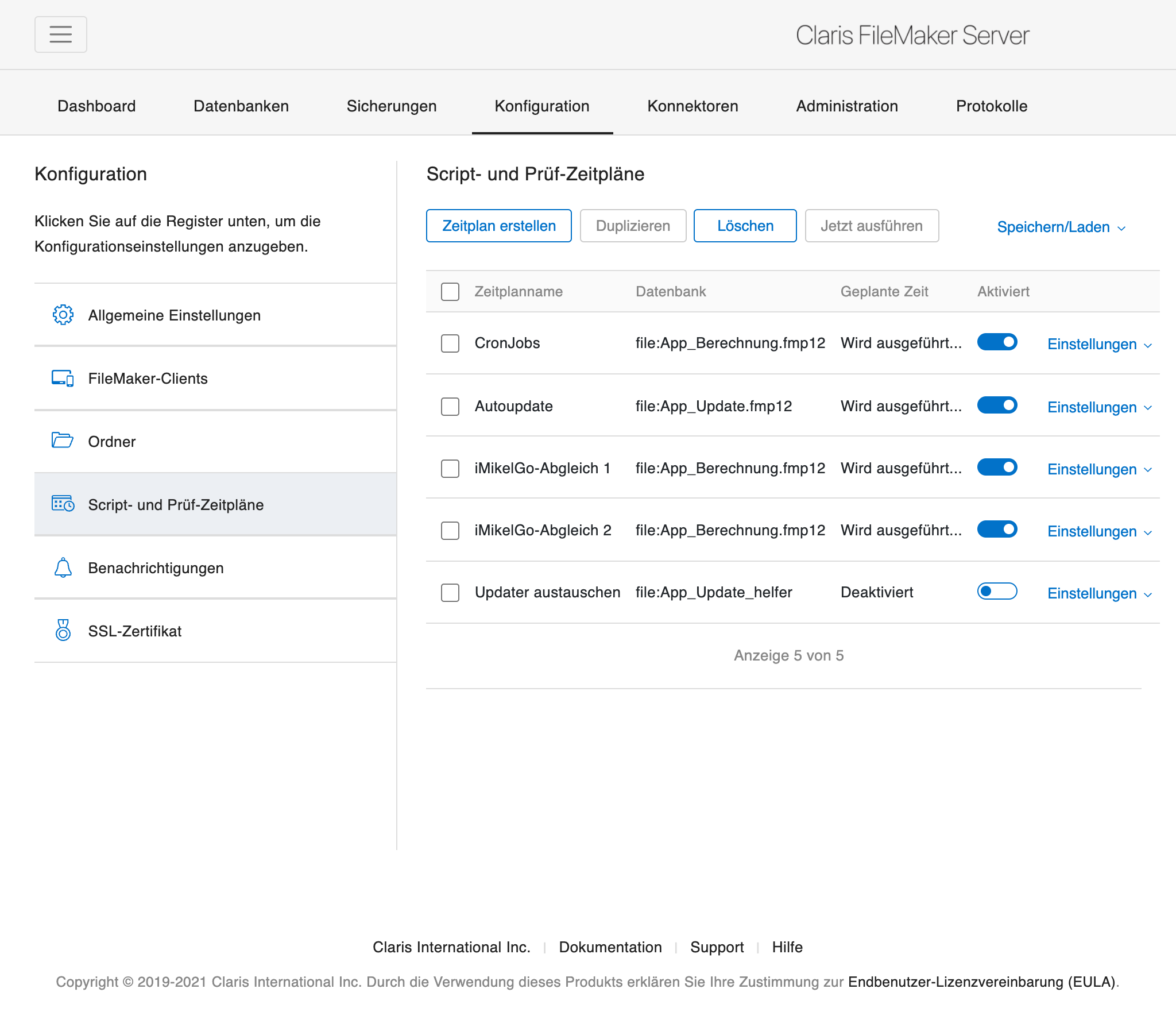 Admin Konsole - Scriptzeitpläne