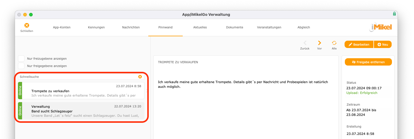 imikel_appverwaltung_pinnwand_uebersicht_suche