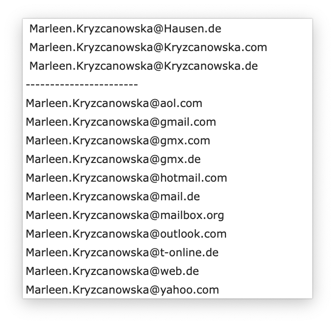 Eingabedialog, Mail-Provider-Vorschläge