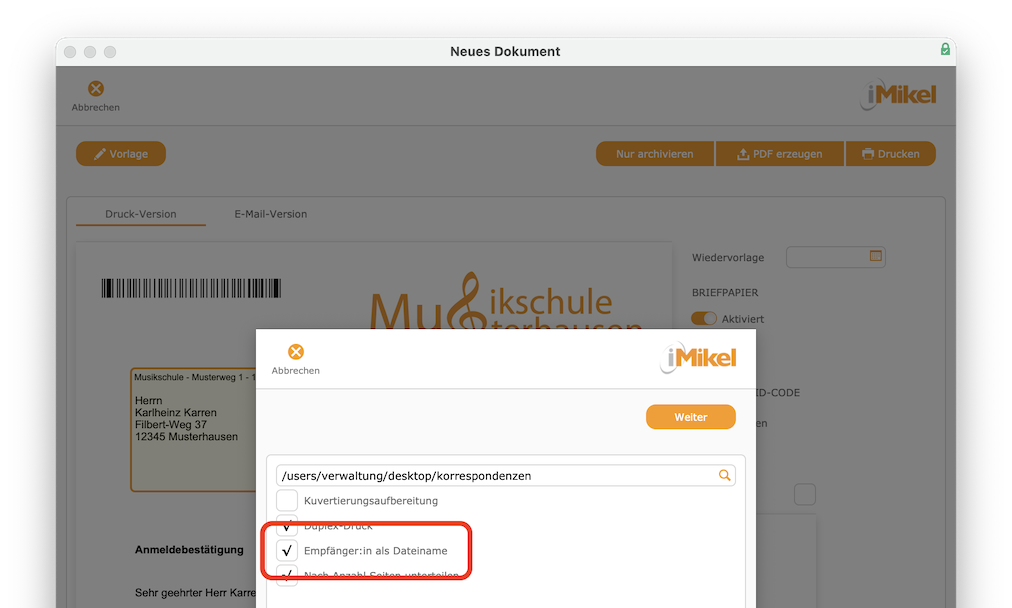 imikel_unterricht_briefversand_voransicht_pdf_optionen_dateiname