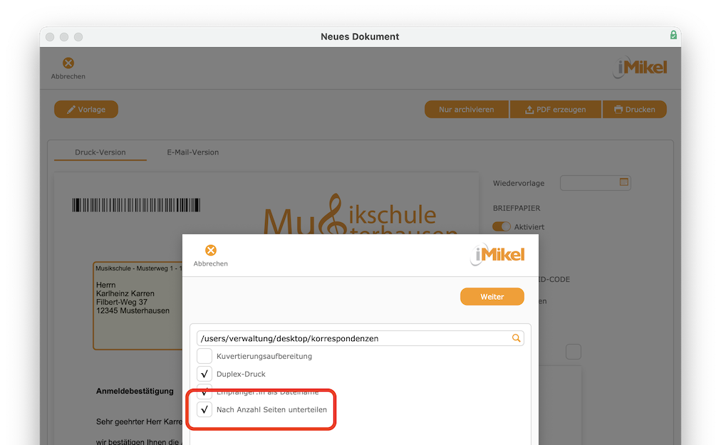 imikel_unterricht_briefversand_voransicht_pdf_optionen_unterteilung