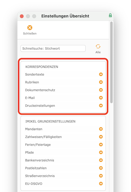 imikel_korrespondenzen_einstellungen_uebersicht