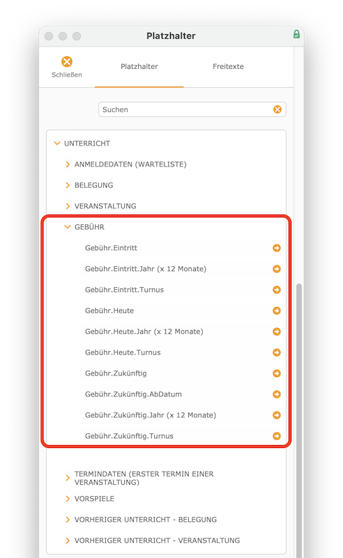 korrespondenzen_vorlage_bearbeitung_platzhalter_uebersicht_unterricht_gebuehr