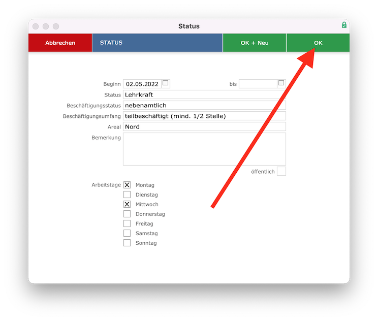 Status-Eingabedialog