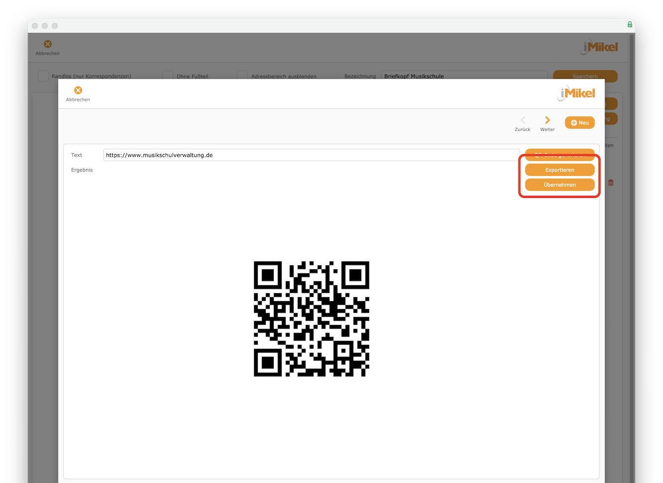imikel_korrespondenzen_briefpapier_bearbeiten_bearbeitung_qrcodeerstellung_exportieren_uebernehmen