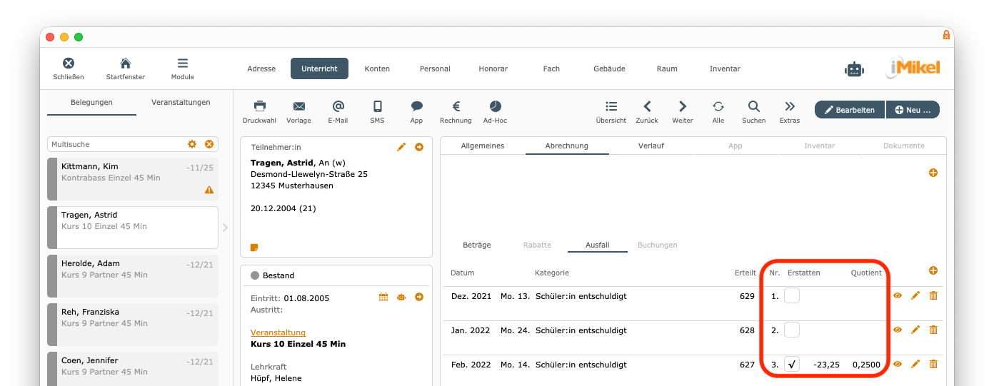 imikel_unterricht_belegungen_abrechnung_ausfall_nummer_erstatten_quotient