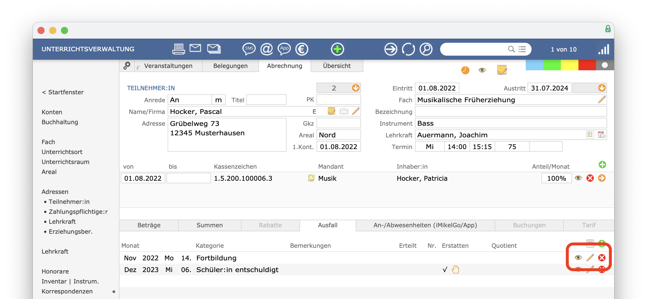 imikel_unterricht_abrechnung_ausfall_protokoll_bearbeiten_loeschen